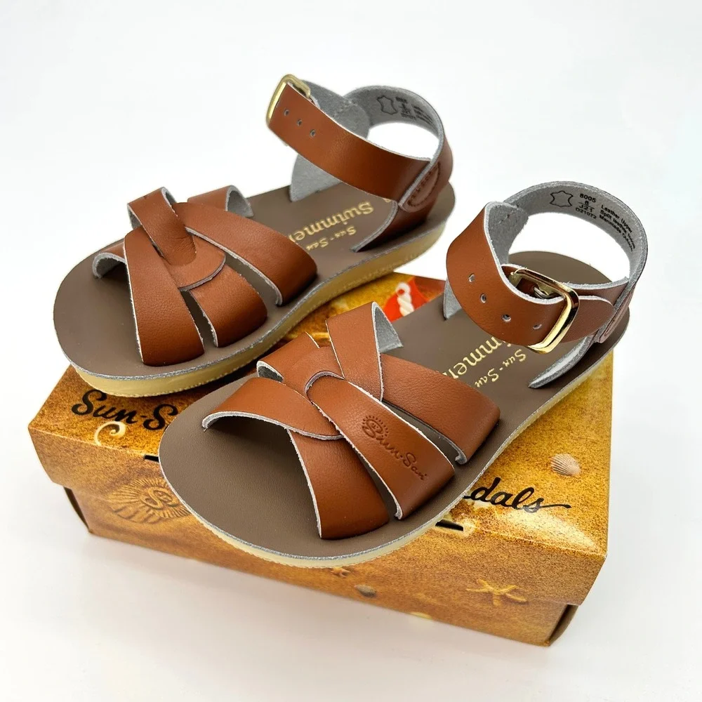 Salt Water Sandals Sun-San Swimmer Toddler Size 8 Tan Leather Water Friendly NEW